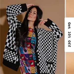 Dressed in LaLa “Love You” Oversized Checkerboard Cardigan